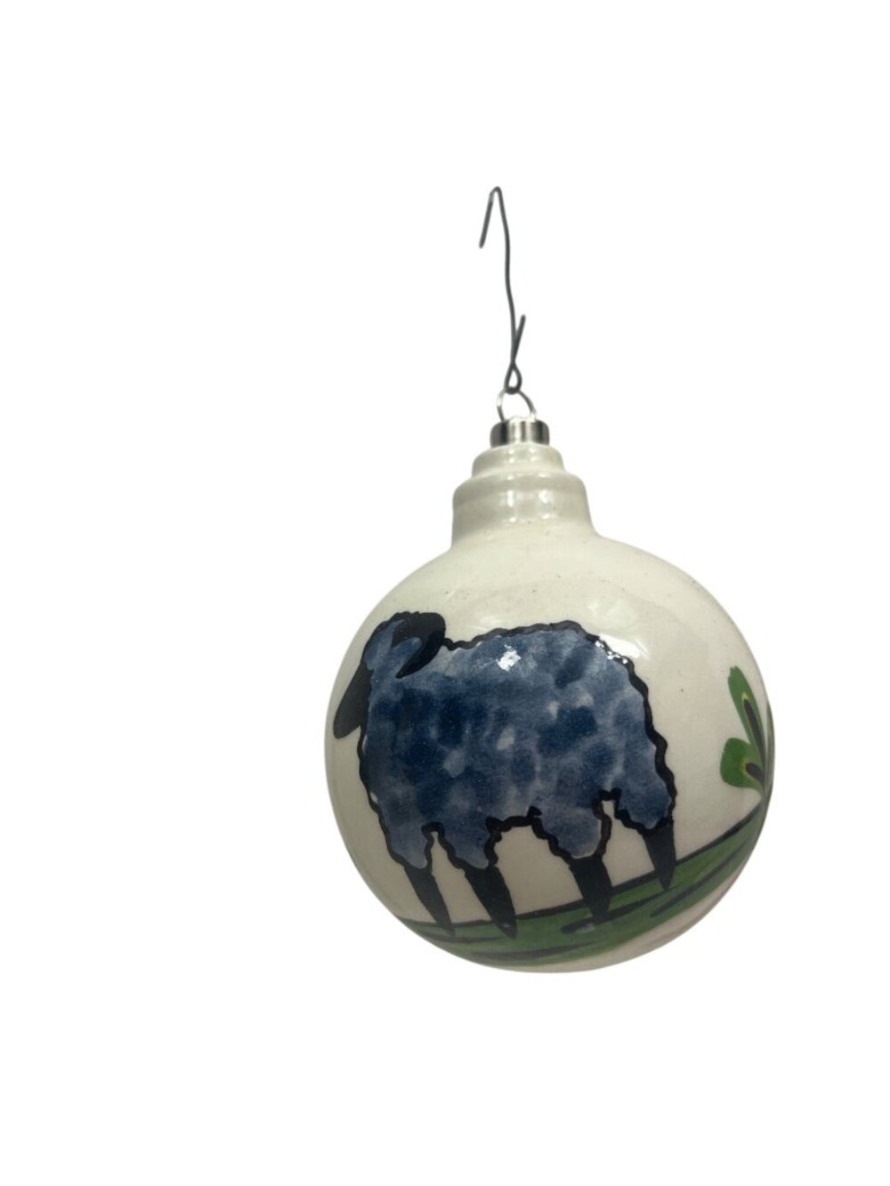 Hand-Painted Ceramic Sheep Ornament Dated 1998 Blue & White Design 3.5” Round